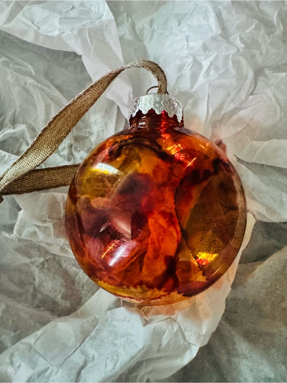 Alcohol Ink Autumn Amber Ornament